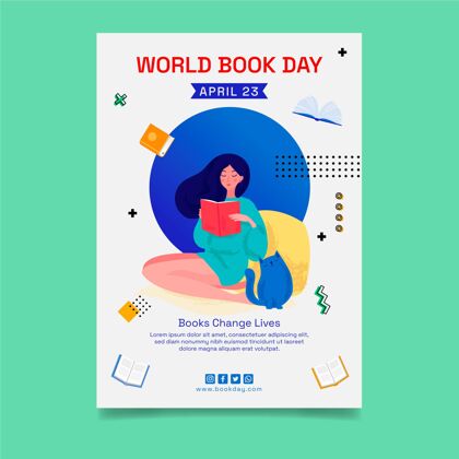 传单世界图书日庆祝活动垂直传单模板垂直知识阅读