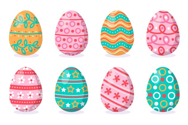 五颜六色彩色平面装饰复活节彩蛋收藏收集选择平面