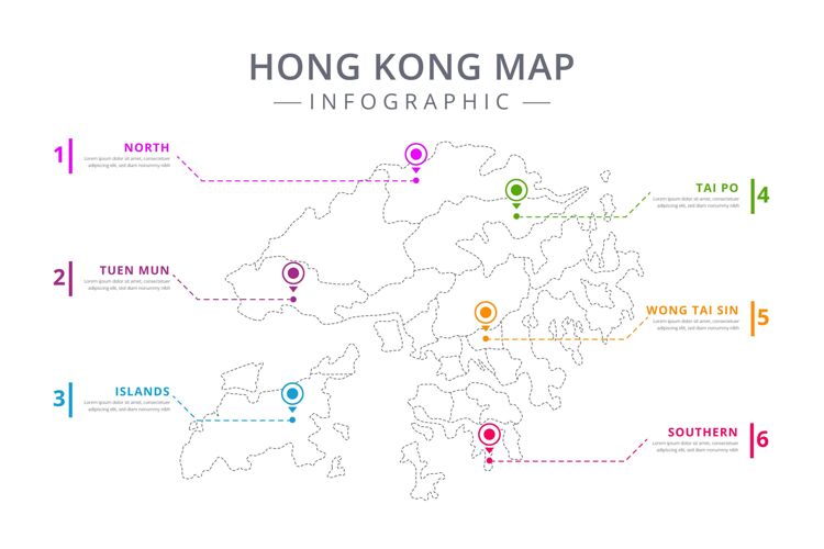 模板线性香港地图信息图表模板香港地形国家