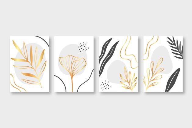 设置金色植物封面系列收集花卉封面