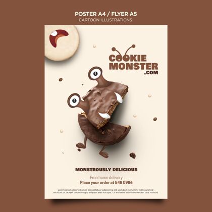 模板卡通插图饼干怪兽海报传单送货送货