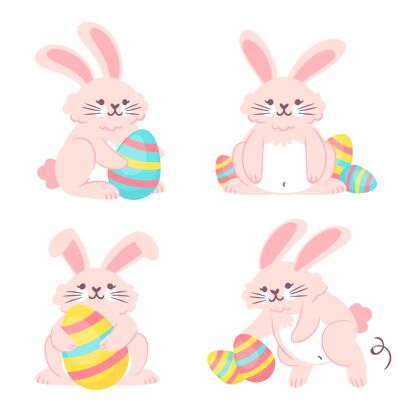 复活节手绘复活节兔子套装兔子收集宗教