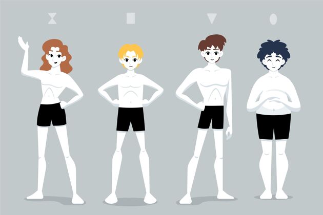 身体类型平面手绘型的男性体型平面包身体