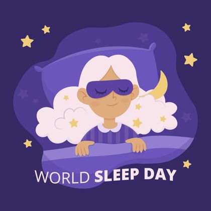 白天睡眠手绘世界睡眠日插图与女人枕头插画国际