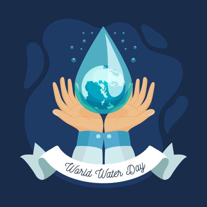 国际手绘世界水日插图与手和水滴3月22日滴淡水