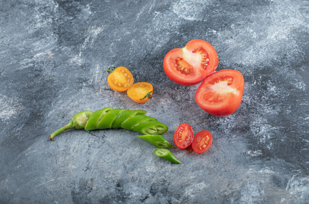 自然有机蔬菜切片特写照片番茄 青椒高品质的照片胡椒粉西红柿物品