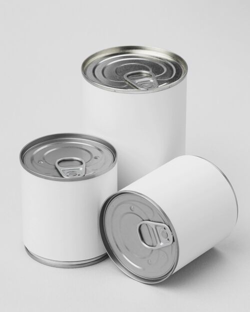 可以模型顶视图锡罐堆放在桌子上罐头食品模型几何