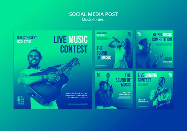 模板Instagram为与表演者的现场音乐比赛发布收集冠军比赛声音