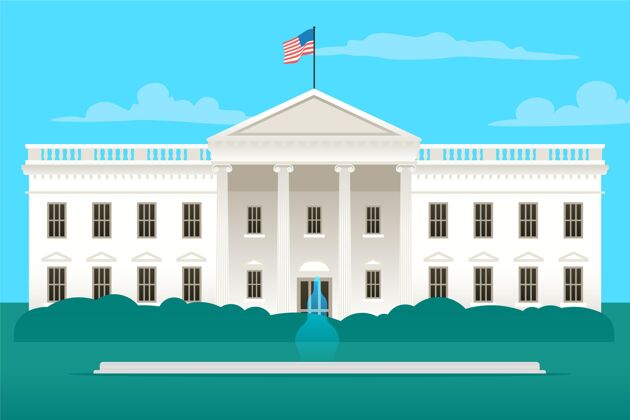 美国白宫平面设计插画住宅房子建筑
