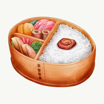 美食水彩便当日本午餐盒午餐插图亚洲