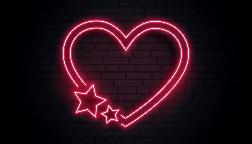 夜光红色爱心和星星霓虹灯框架设计边框爱情入口