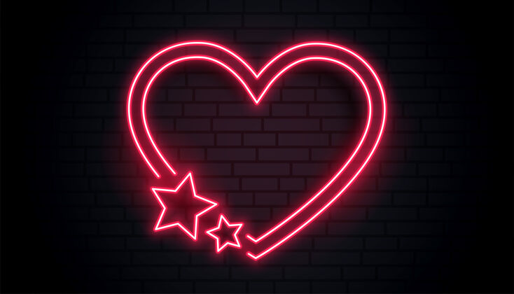 夜光红色爱心和星星霓虹灯框架设计边框爱情入口