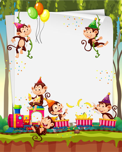 框架在党的主题与许多猴子空白横幅许多背景快乐