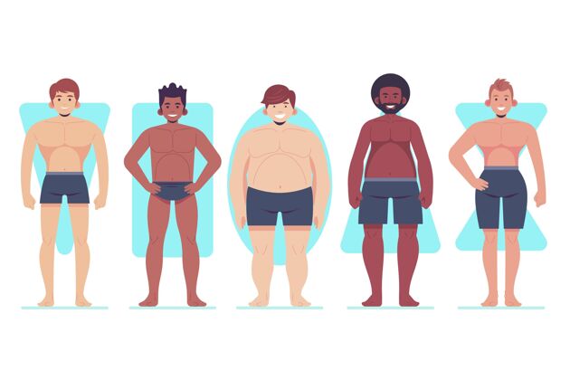 多种族平面手绘男性体型系列平面分类男