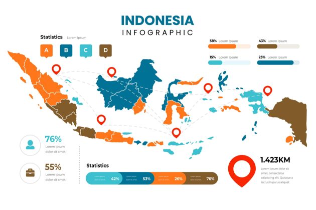 图表印尼地图信息图形模板平面设计图表图形信息图