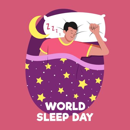 插图手绘世界睡眠日插图与男子休息睡眠床国际