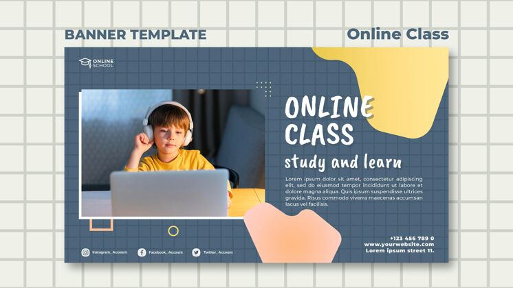 网络模板带孩子的在线课程的横幅模板虚拟学习知识