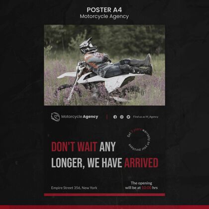 代理摩托车代理商与男性骑手的垂直海报公司坚定海报