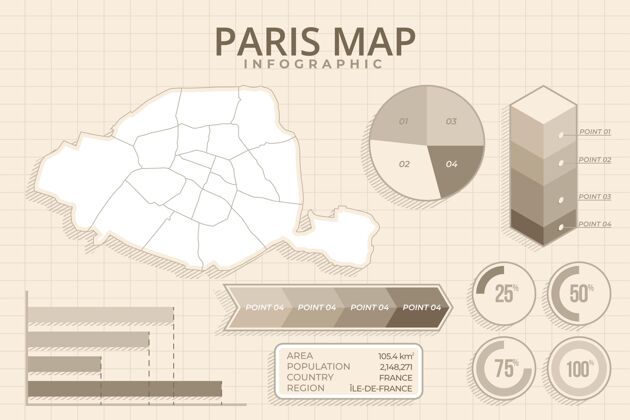 巴黎手绘风格巴黎地图信息图手绘模板地图