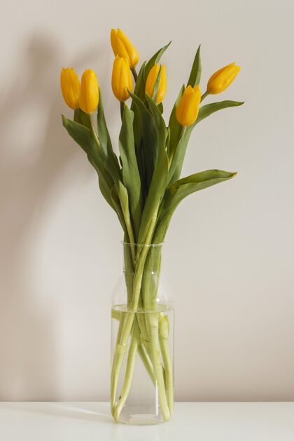 花一束郁金香插在花瓶里组成蔬菜花