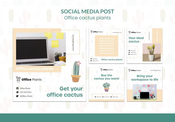 花Instagram为办公室工作区植物收集帖子包装办公桌帖子