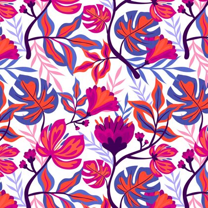 树叶彩色手绘热带花卉图案植物热带花