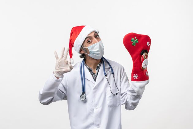 医生正面图白色墙壁病毒冠状病毒大节日袜子男医生-圣诞节实验室外套外套病毒