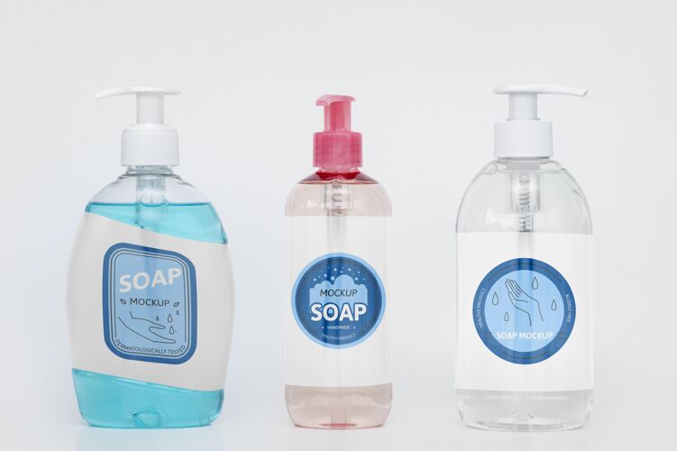 肥皂各种液体肥皂瓶的正面图模型透明防腐剂
