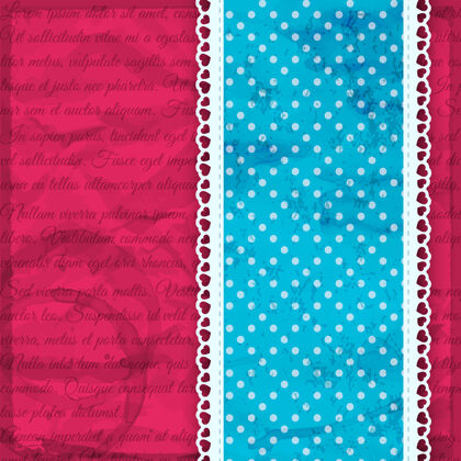 颜色浪漫的蓝色条纹与荷叶边和粉红色矢量图上的点形状时尚色彩
