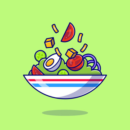 碗碗里煮鸡蛋蔬菜沙拉卡通生菜食物沙拉