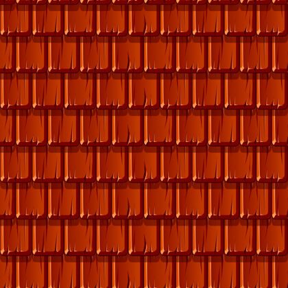 无缝无缝纹理的红色木质屋顶排成一排破碎屋顶的图案木瓷砖平