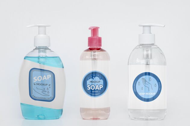 肥皂各种液体肥皂瓶的正面图模型透明防腐剂