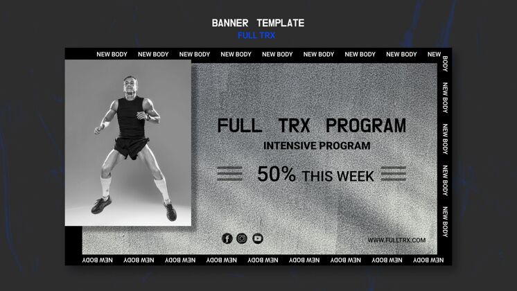男子横幅模板trx锻炼与男运动员网页模板健身训练