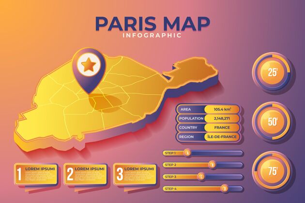 图表等距巴黎地图信息图进步等轴测巴黎