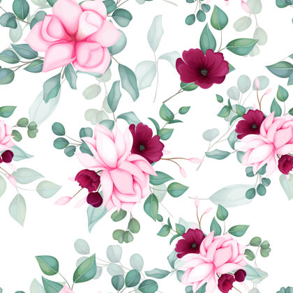 开花美丽的无缝图案花卉设计植物墙纸开花