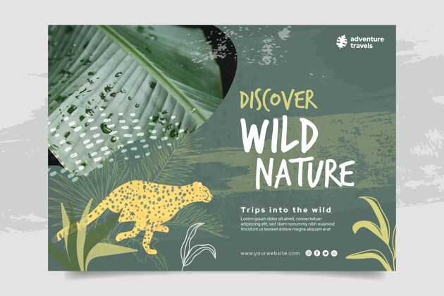 印刷横幅模板为野生自然植被和猎豹猎豹动物树叶