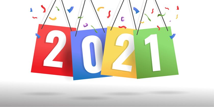 庆祝创意理念2021新年快乐挂彩纸纸年彩色