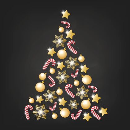 装饰圣诞树用现实的金色装饰文化庆祝圣诞