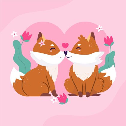 2月14日可爱的情人节动物情侣爱浪漫事件