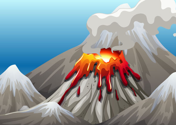 温暖火山喷发在白天的自然景象岩石危险喷发