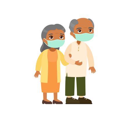 病毒戴着医用口罩的印度老夫妇外科朋友医疗