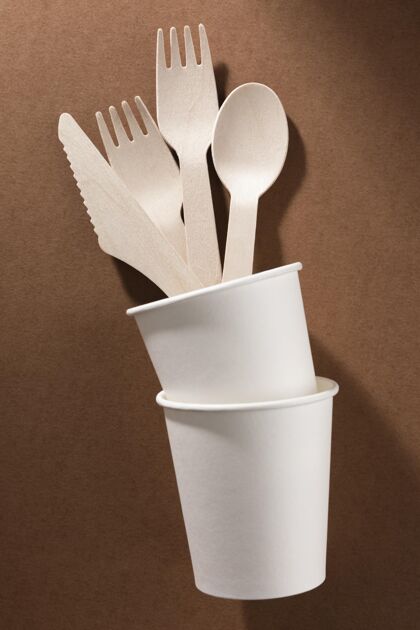 回收一套生物纸板餐具平放一次性餐具概念