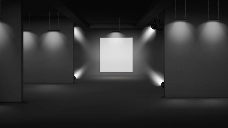 艺术美术馆内部空旷 图片居中 聚光灯照明聚光灯展览照明