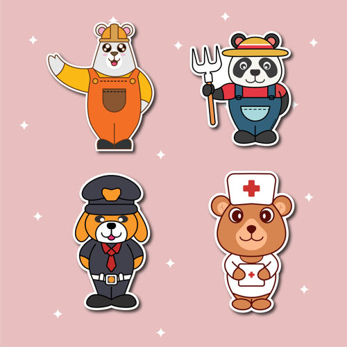 收集可爱的员工动物贴纸收集插图标签可爱熊