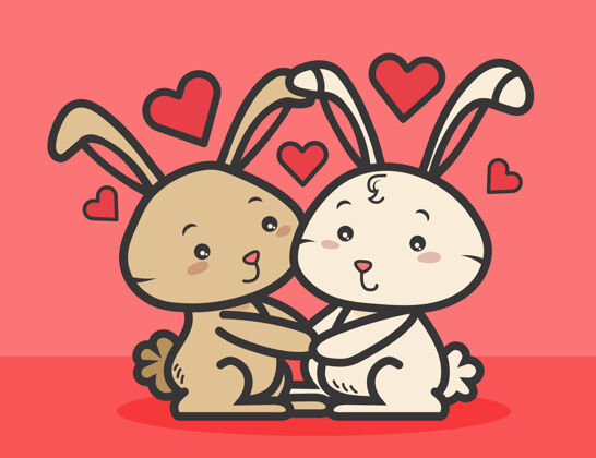 动物情人节兔子情侣浪漫情侣可爱