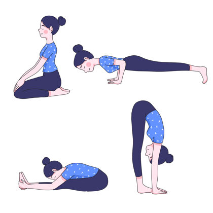 年轻年轻女子瑜伽姿势系列动作健康体操