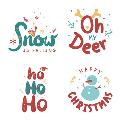 彩色可爱的圣诞贺卡字体涂鸦集装饰圣诞节为孩子们