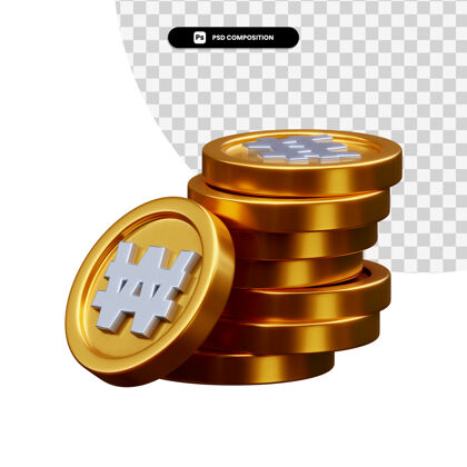 信贷一堆金币在3d渲染隔离渲染金融3d