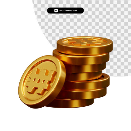 金融一堆金币在3d渲染隔离金融商业货币