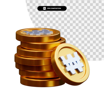 硬币一堆金币在3d渲染隔离信贷金融渲染